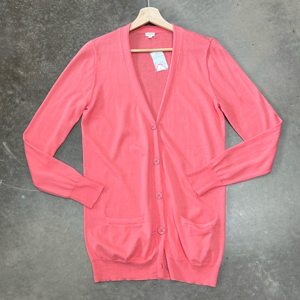 J. Crew Pink Medium long line button down Cardigan 100% cotton NEW